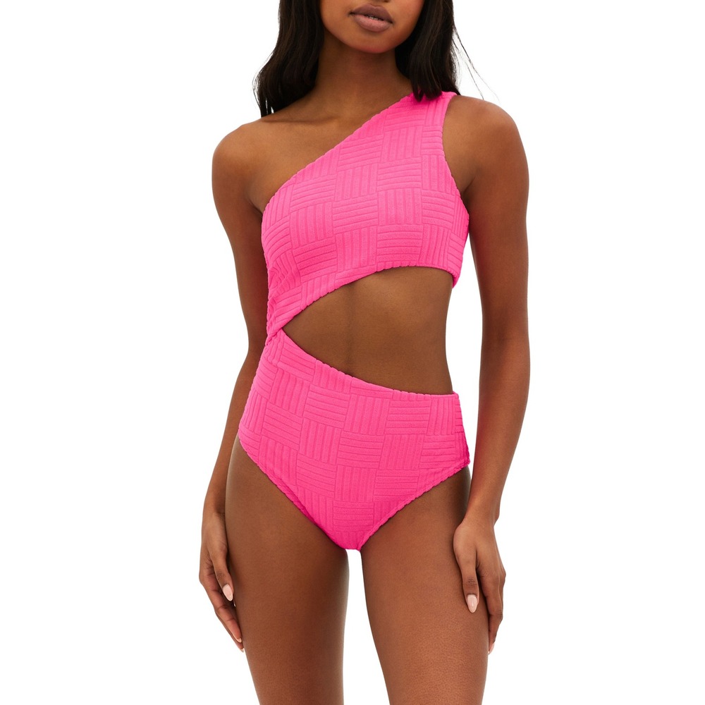 Beach Riot | Celine One-Shoulder Swimsuit L Pink Cutout Strawberry Moon Beach
